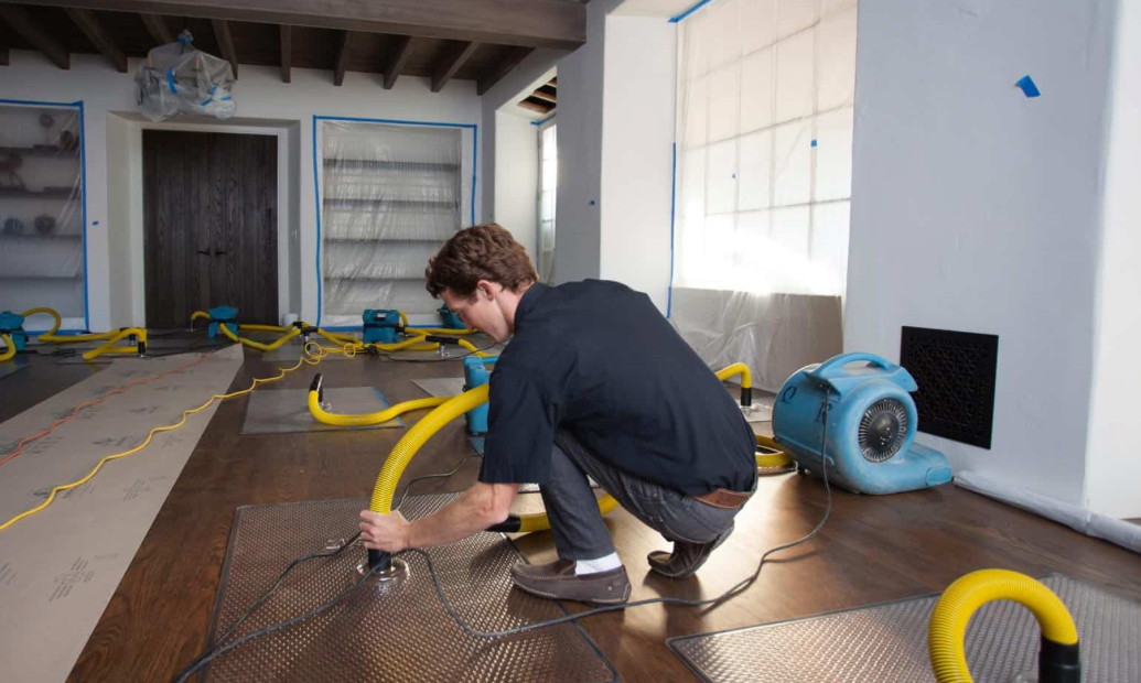 Professional water damage restoration in progress